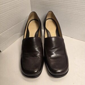 Antonio Melani Shoes Sz 8 Pumps Chunk Heel Brown Leather Leather Slip Ons
